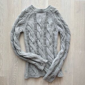 Carven Light Gray Twisted Cable-Knit Sweater - 100% Wool - Size Small
